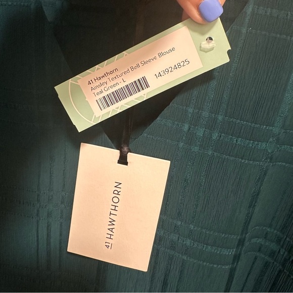 41 Hawthorn Women's Ainsley Textured Bell Sleeve Blouse  Teal Green Size Large - Picture 4 of 6